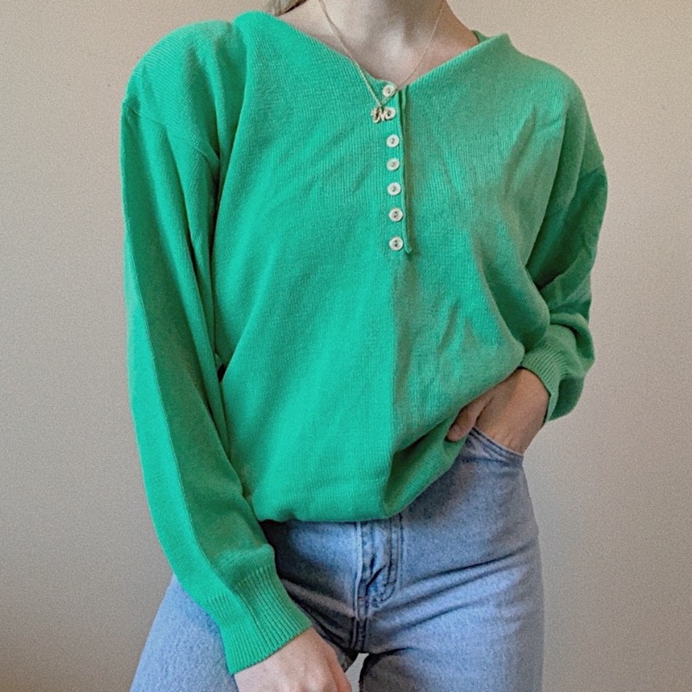 Vintage 90s Green Button Sweater Knit
